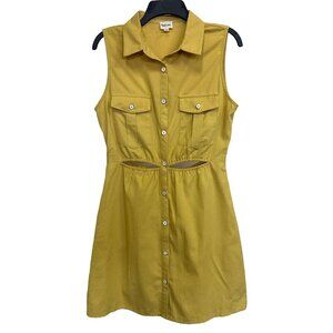 Peach Love California Yellow Collared Dress with Cut Outs at Waist/Back, Size M